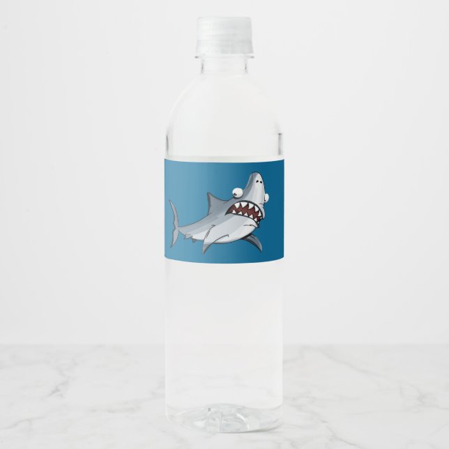 Cute Shark Birthday Party Water Bottle Label (Front)