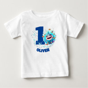 Cute Shark Birthday Personalised Boy Baby T-Shirt