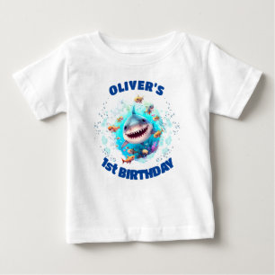 Cute Shark Birthday Personalised Boy  Baby T-Shirt