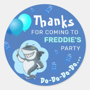 Cute Shark   Blue Balloons Birthday Classic Round Sticker