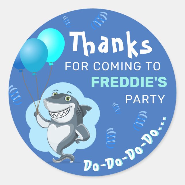 Cute Shark | Blue Balloons Birthday Classic Round Sticker (Front)