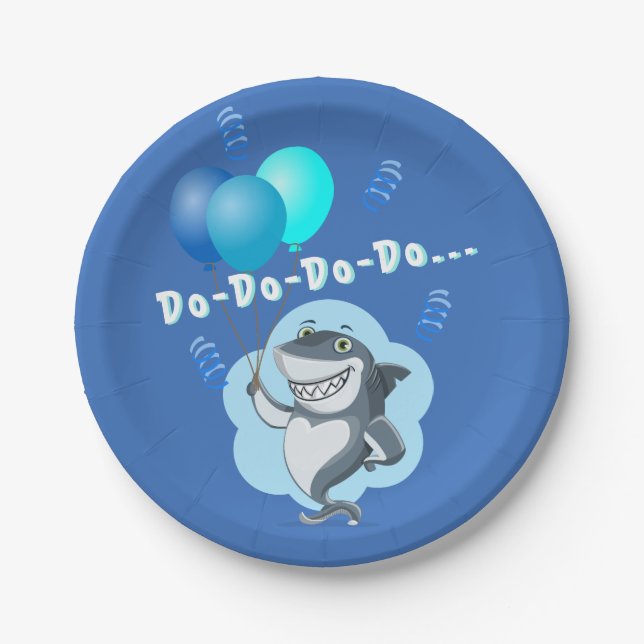 Cute Shark | Blue Balloons Birthday Paper Plate (Front)
