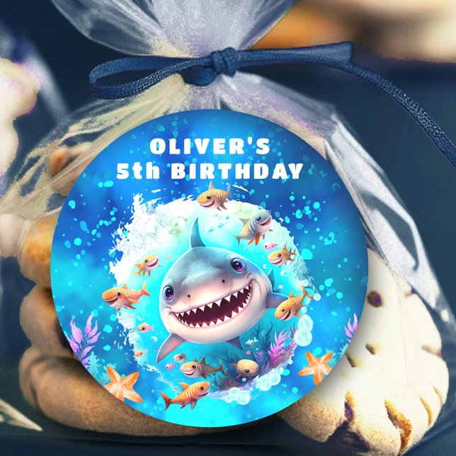 Cute Shark Boy Birthday Blue Stickers (Cute Shark Boy Birthday Blue Stickers)