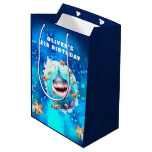 Cute Shark Boy Birthday Dark Blue Name Gift Bag
