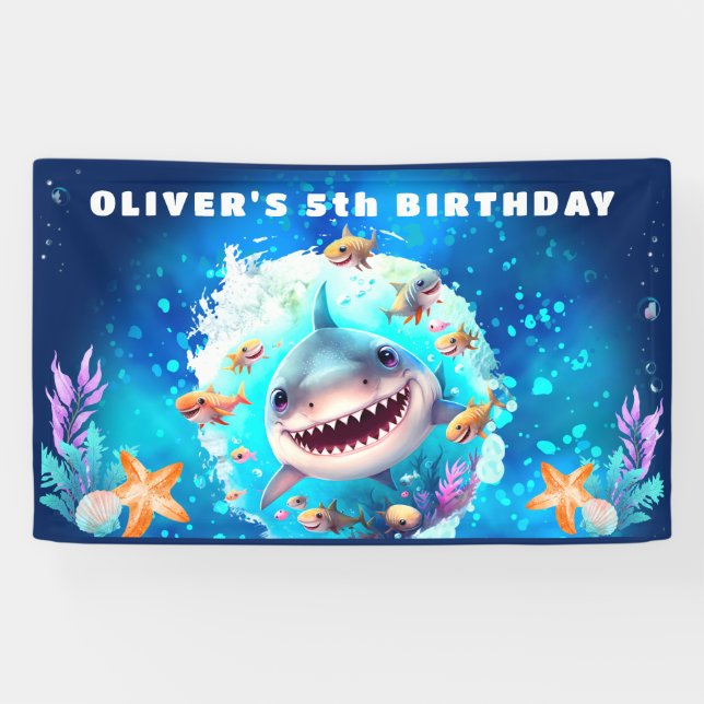 Cute Shark Boy Birthday Party Banner (Horizontal)
