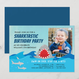 Cute Shark Boys Birthday Party Photo Invitation