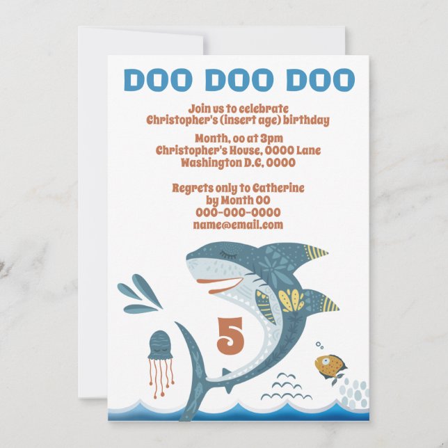 Cute shark cartoon DIY age kids birthday party Invitation (Front)