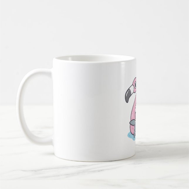 Cute Shark Chillin On Flamingo Pool Float Coffee Mug (Left)