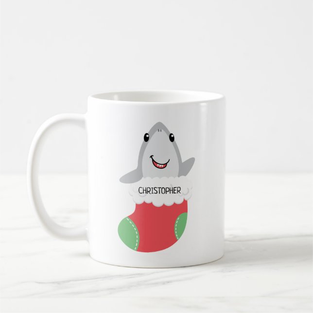 Cute Shark Christmas Stocking Mug (Left)