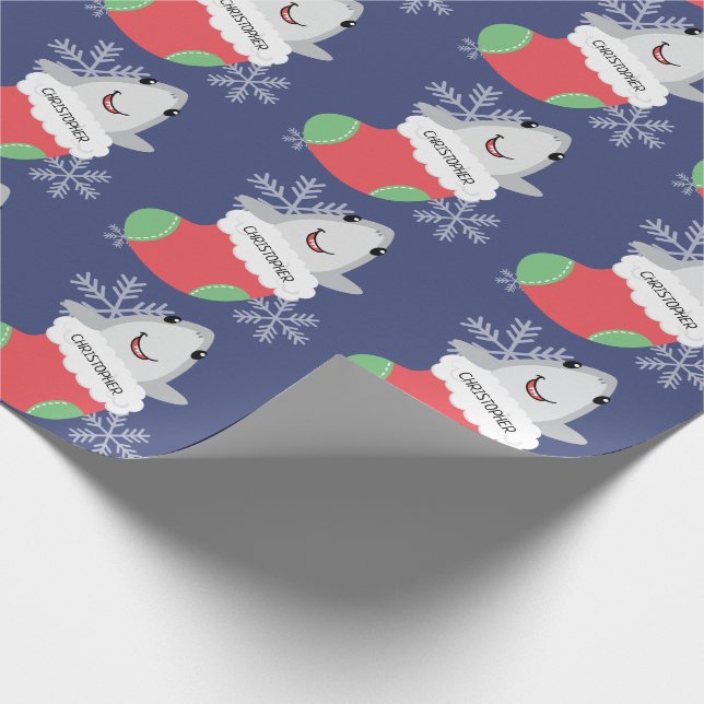Cute Shark Christmas Stocking Wrapping Paper (Corner)