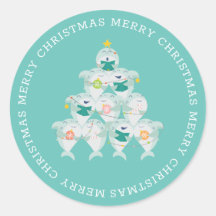 Cute Shark Christmas Tree Classic Round Sticker