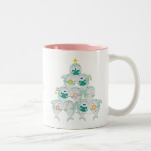 Cute Shark Christmas Tree With Name Two-Tone Coffee Mug