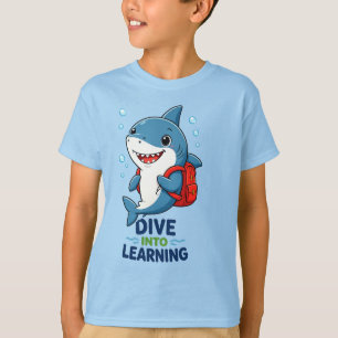 Cute Shark Dive Into Learning Back to School Kids T-Shirt