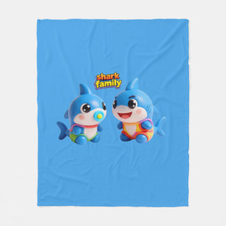 Cute Shark Family 3D Cartoon Character Kawaii Styl Fleece Blanket