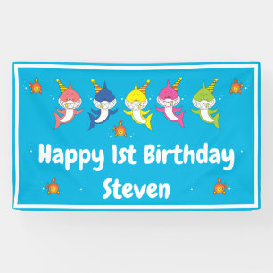 Cute Shark Family Cartoon Banner