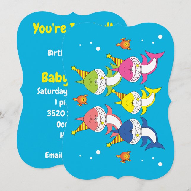 Cute Shark Family Cartoon Invitation (Front/Back)
