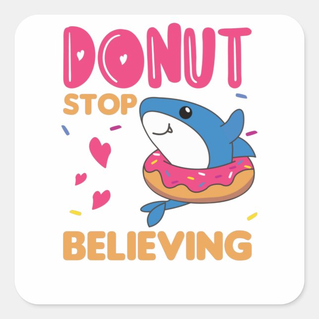 Cute Shark Funny Animals In Doughnut Pink Square Sticker (Front)