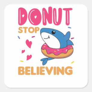 Cute Shark Funny Animals In Doughnut Pink Square Sticker