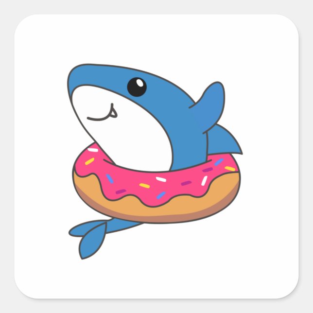 Cute Shark Funny Animals In Doughnut Shark Square Sticker (Front)