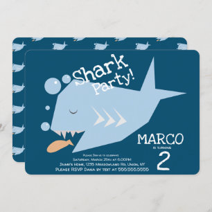 Cute Shark Geometrical Fish Any Age Birthday Blue Invitation
