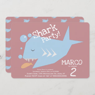 Cute Shark Geometrical Fish Any Age Birthday Blush Invitation