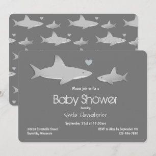 Cute Shark Grey Baby Shower Invitation