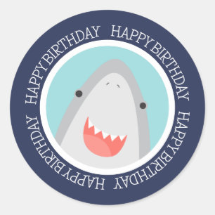 Cute Shark Happy Birthday Classic Round Sticker