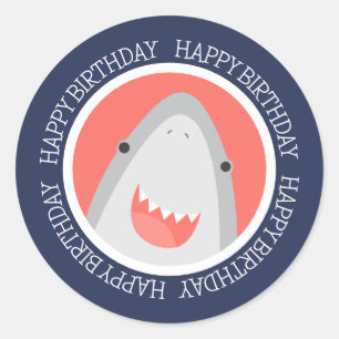 Cute Shark Happy Birthday Classic Round Sticker