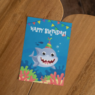 Cute Shark Happy Birthday Underwater  Invitation