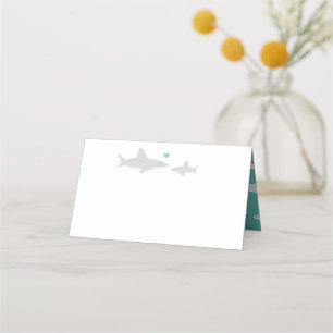 Cute Shark Heart Green Baby Shower Place Card
