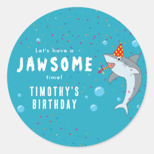 Cute Shark in Ocean Kids Birthday Party Classic Round Sticker