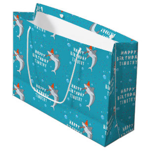 Cute Shark in Ocean Kids Birthday Party Large Gift Bag