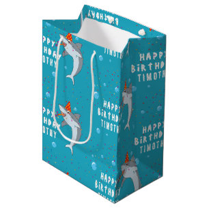 Cute Shark in Ocean Kids Birthday Party Medium Gift Bag