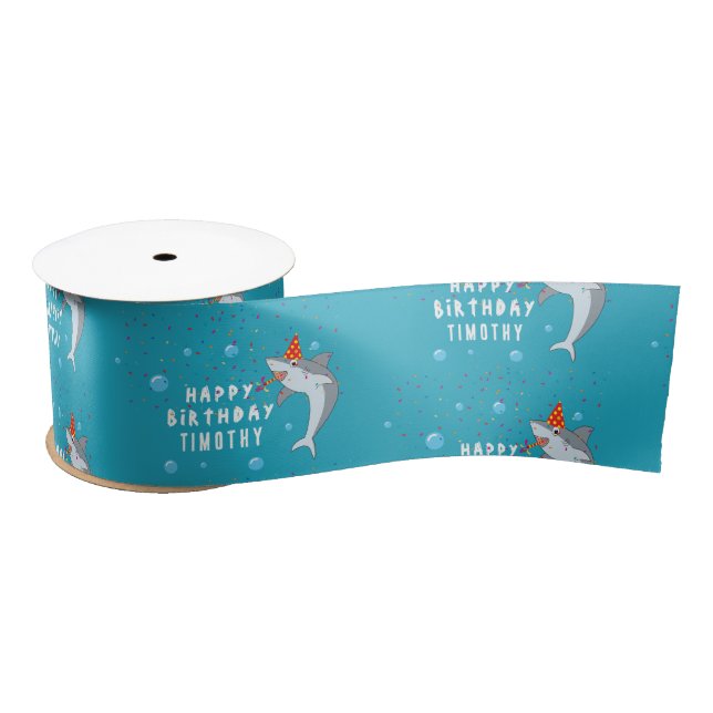 Cute Shark in Ocean Kids Birthday Party Satin Ribbon (Spool)