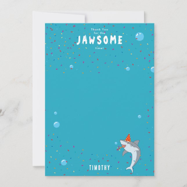Cute Shark in Ocean Kids Birthday Party Thank You Card (Front)