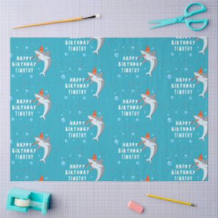 Cute Shark in Ocean Kids Birthday Party Tissue Paper
