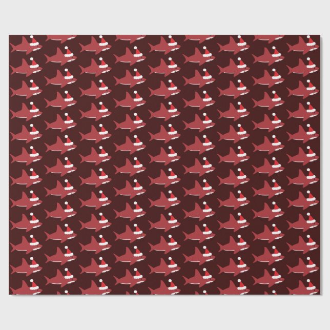 Cute Shark in Santa Hat Red Holiday Christmas Wrapping Paper (Flat)