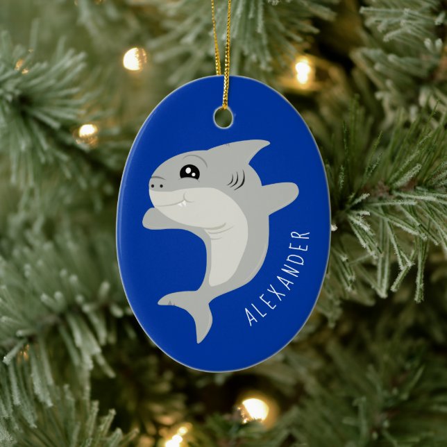 Cute Shark Kids Name Ceramic Tree Decoration (Tree)