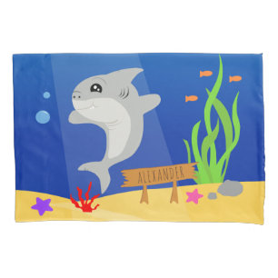 Cute Shark Kids Underwater Scene Pillowcase