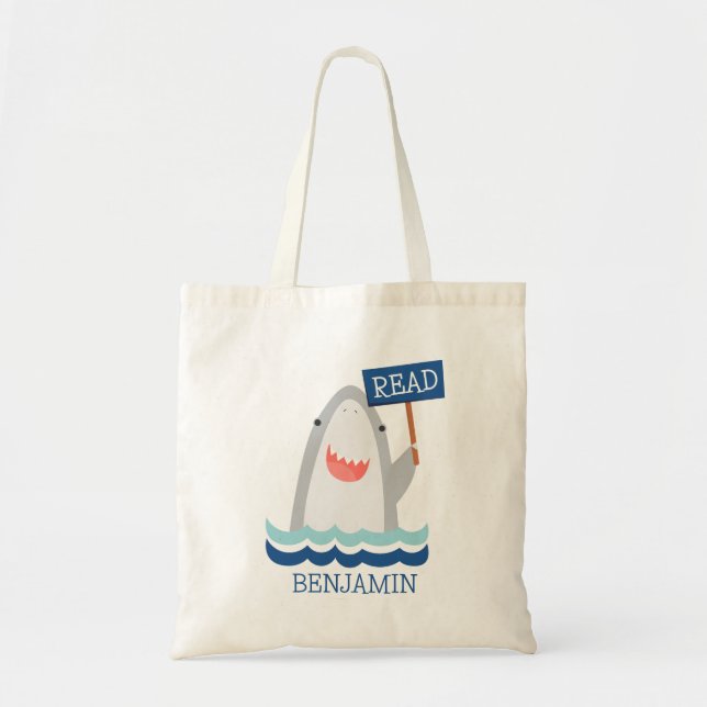 Cute Shark Library Tote Bag (Front)
