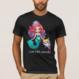 Cute Shark mermaid princess rainbow colourful kids T-Shirt
