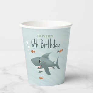 Cute Shark Ocean Birthday Boys Paper Cups