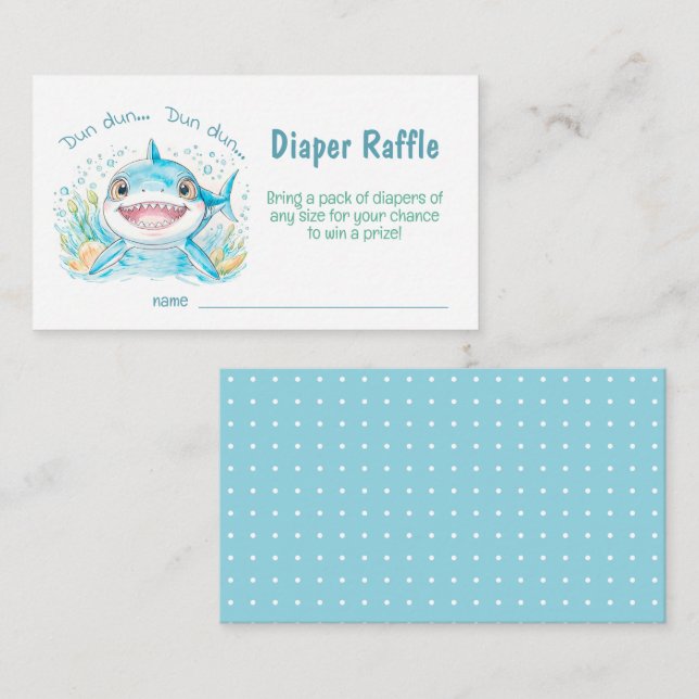Cute Shark Ocean Boy Baby Shower Diaper Raffle Enclosure Card (Front/Back)