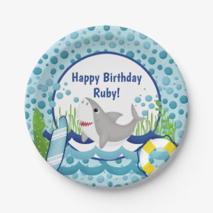 Cute Shark Ocean Happy Birthday Paper Plate