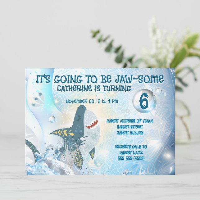 Cute Shark Ocean Kids Birthday Invitation (Standing Front)