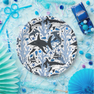 Cute shark pattern beach party paper plate