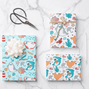 Cute Shark Pattern Wrapping Paper Sheet