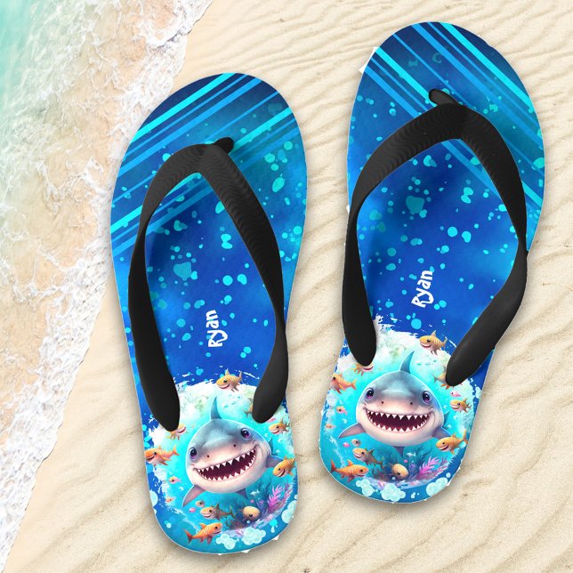 Cute Shark Personalised Boys' Kid's Flip Flops (Creator Uploaded)