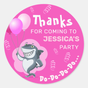Cute Shark Pink Balloons Birthday Classic Round Sticker