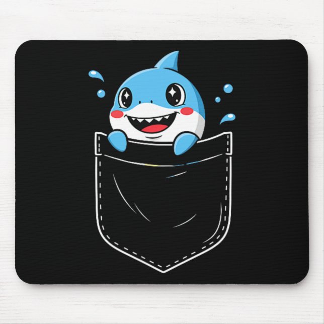 Cute Shark Pocket Meme Funny  Mouse Mat (Front)